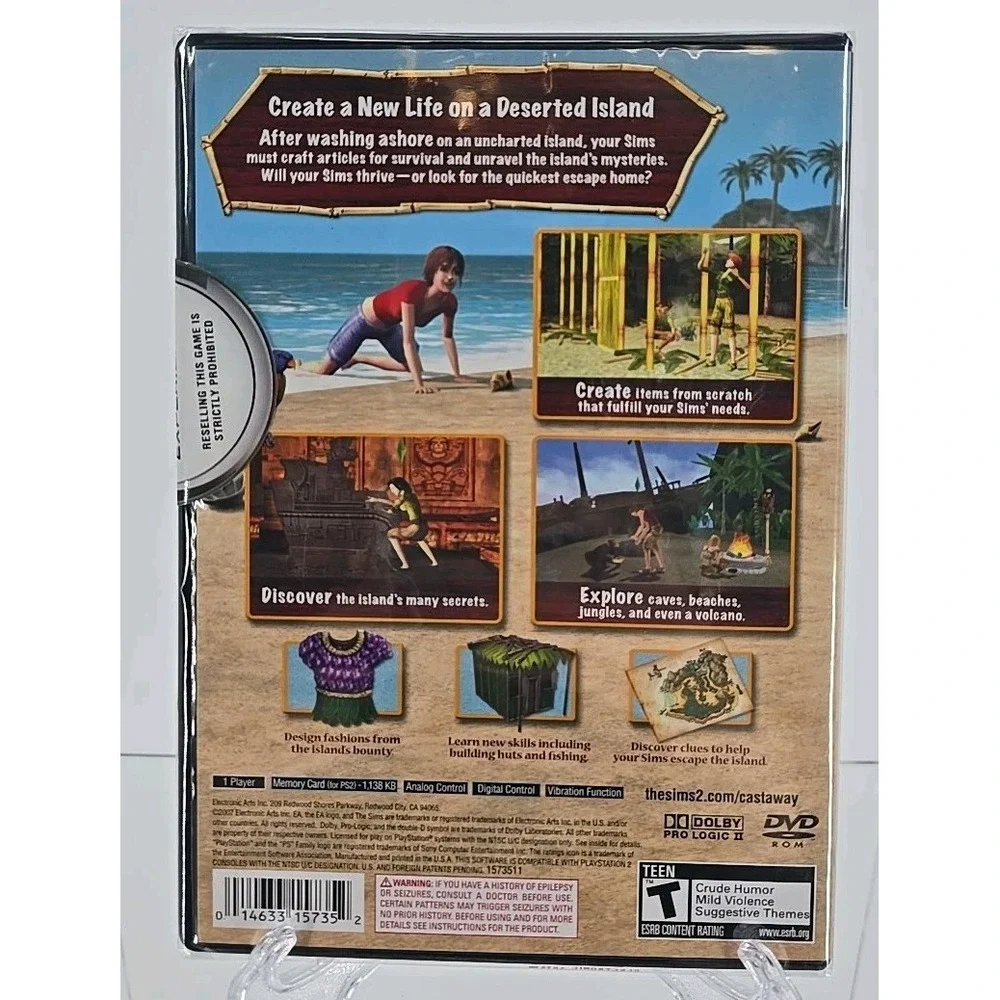 The Sims 2 Castaway (Playstation 2 PS2) NEW SEALED BLACK LABEL Y-FOLD NEAR-MINT!
